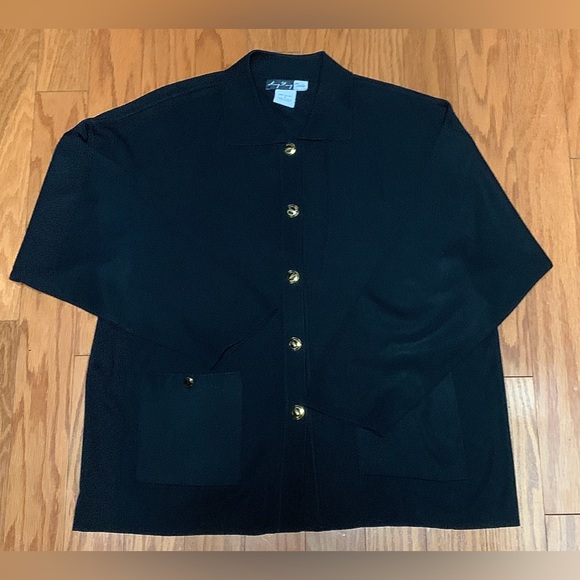 Women's Small 100% Acrylic Ming Wang Toula Gold Button Pocket Cardigan Blazer - Picture 6 of 16